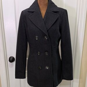 INC International Concepts Classic Double Breasted Charcoal Grey /Black Pea Coat